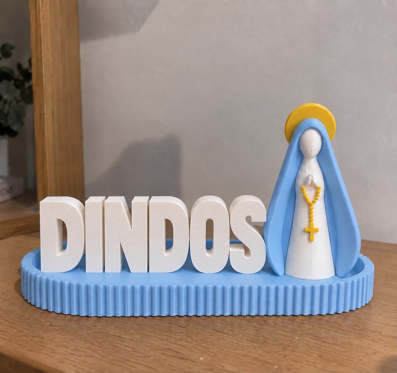 Bandeja personalizada com nome e imagem religiosa, tom azul